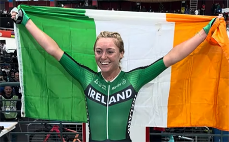 Former UCD Ad Astra cyclist Lara Gillespie claims first rainbow jersey with gold at Track World Championships